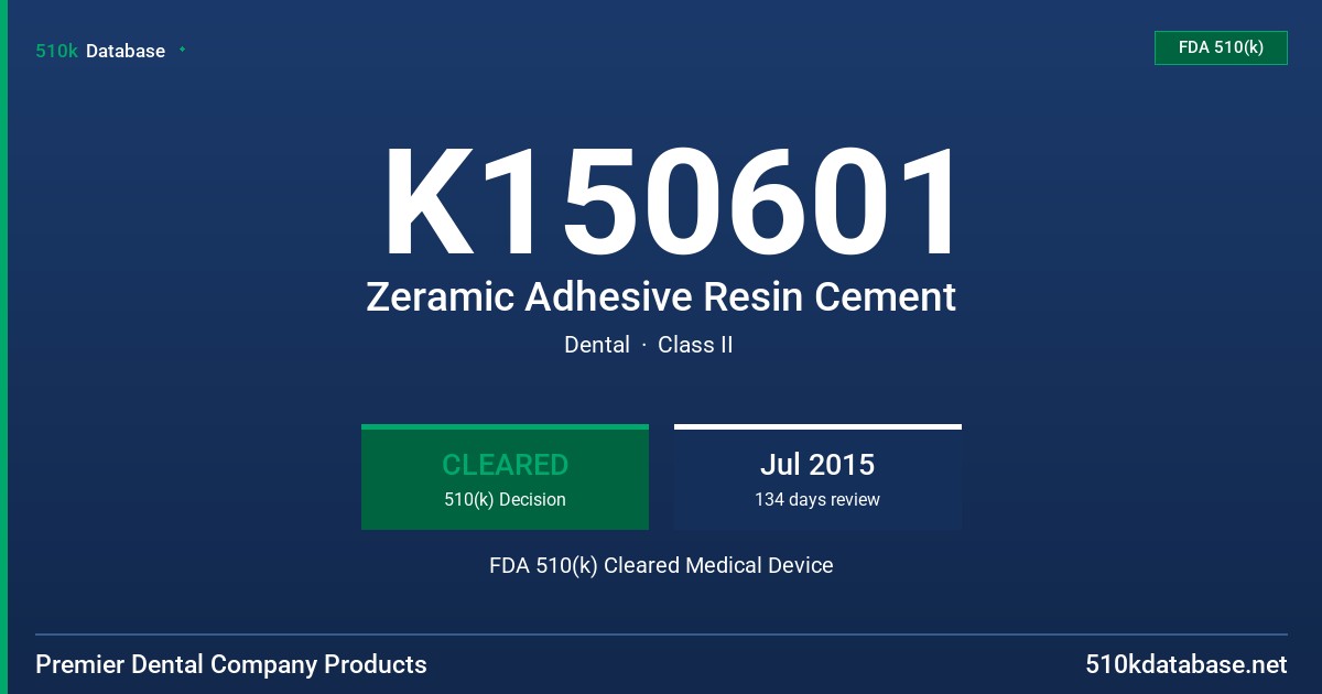 K150601 Zeramic Adhesive Resin Cement FDA 510(k) Cleared Medical Device