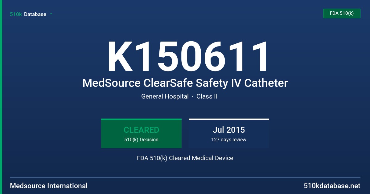 K150611 MedSource ClearSafe Safety IV Catheter FDA 510(k) Cleared Medical Device