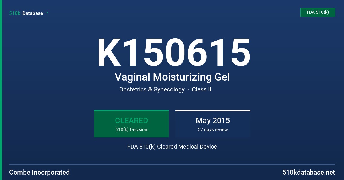 K150615 Vaginal Moisturizing Gel FDA 510(k) Cleared Medical Device