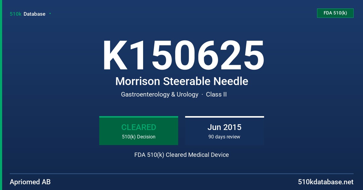 K150625 Morrison Steerable Needle FDA 510(k) Cleared Medical Device