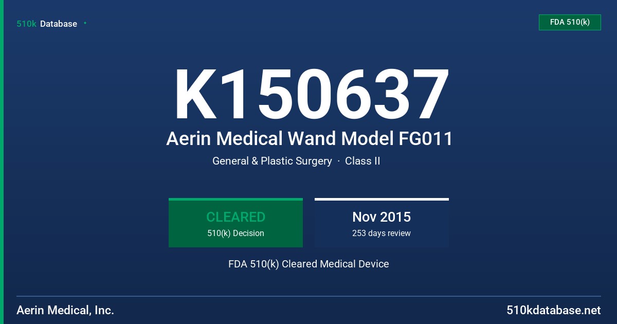 K150637 Aerin Medical Wand Model FG011 FDA 510(k) Cleared Medical Device