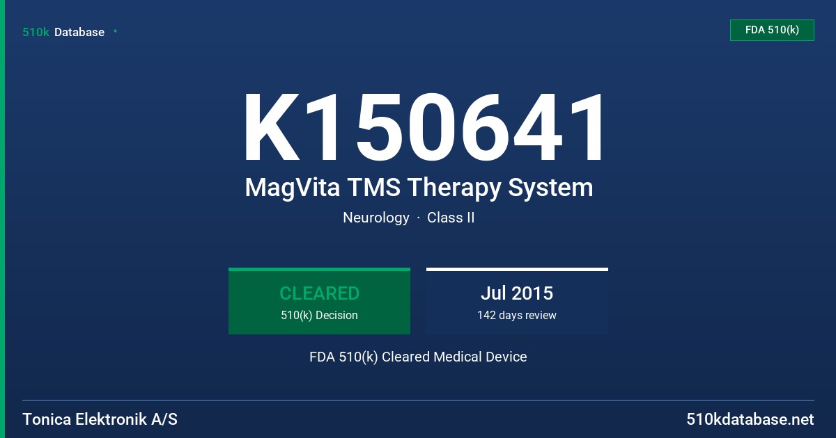 K150641 MagVita TMS Therapy System FDA 510(k) Cleared Medical Device
