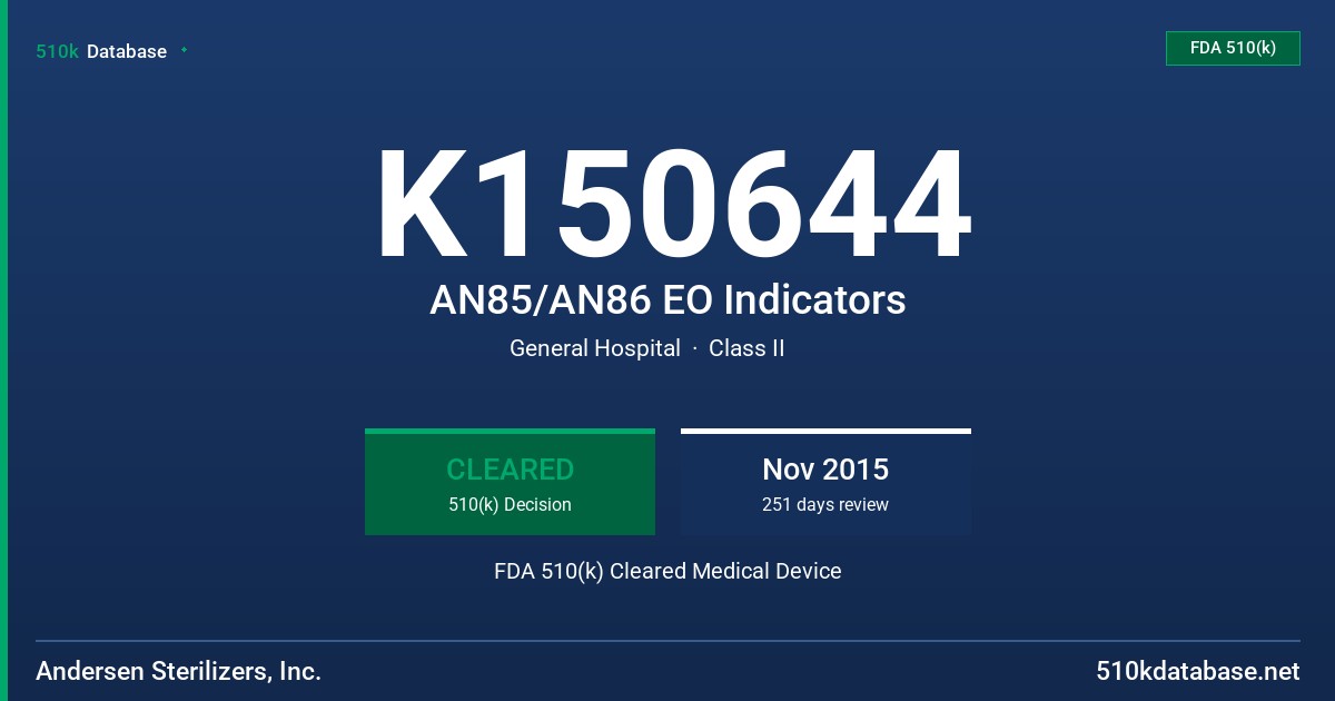 K150644 AN85/AN86 EO Indicators FDA 510(k) Cleared Medical Device