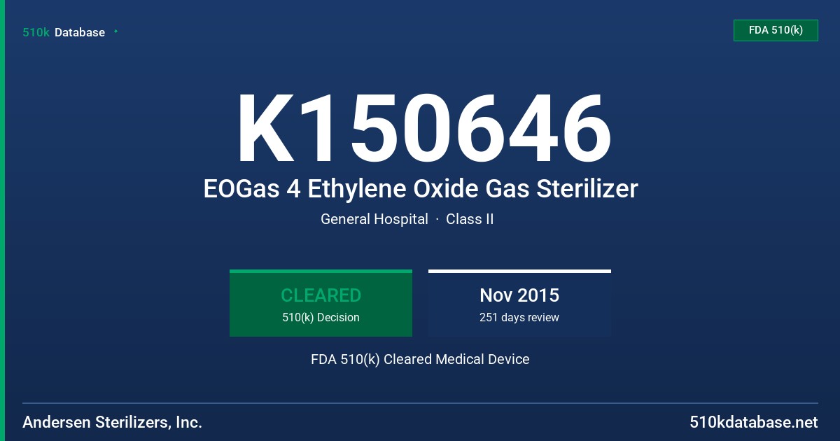 K150646 EOGas 4 Ethylene Oxide Gas Sterilizer FDA 510(k) Cleared Medical Device