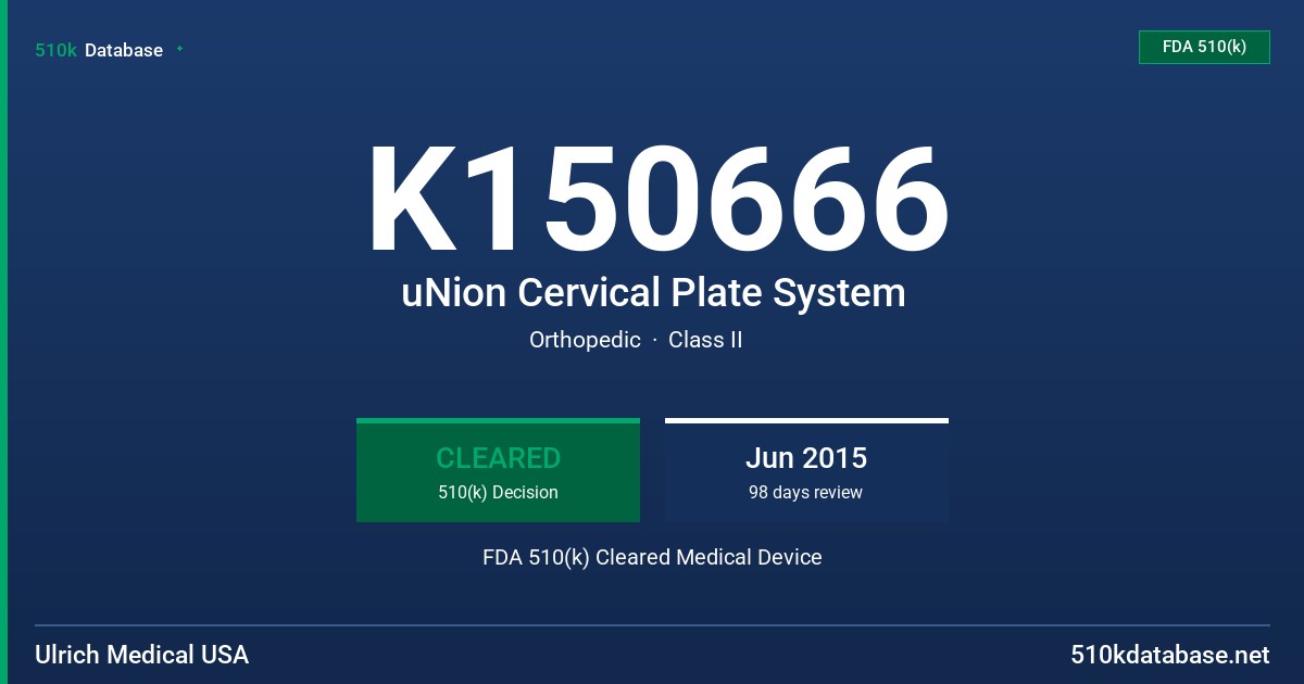 K150666 uNion Cervical Plate System FDA 510(k) Cleared Medical Device