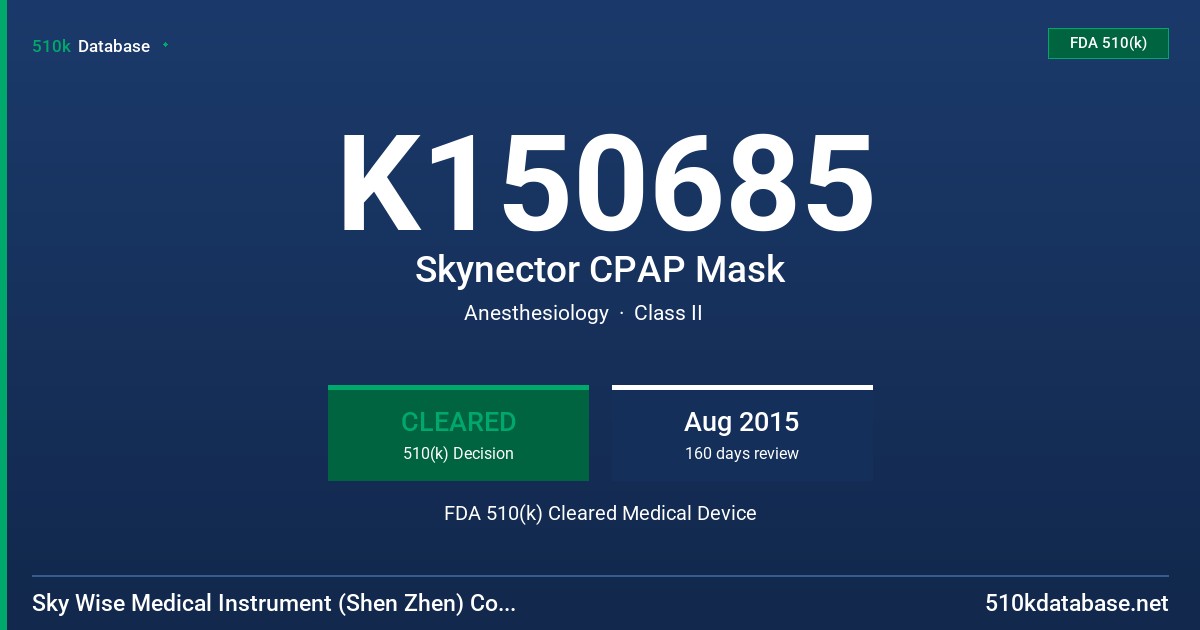 K150685 Skynector CPAP Mask FDA 510(k) Cleared Medical Device