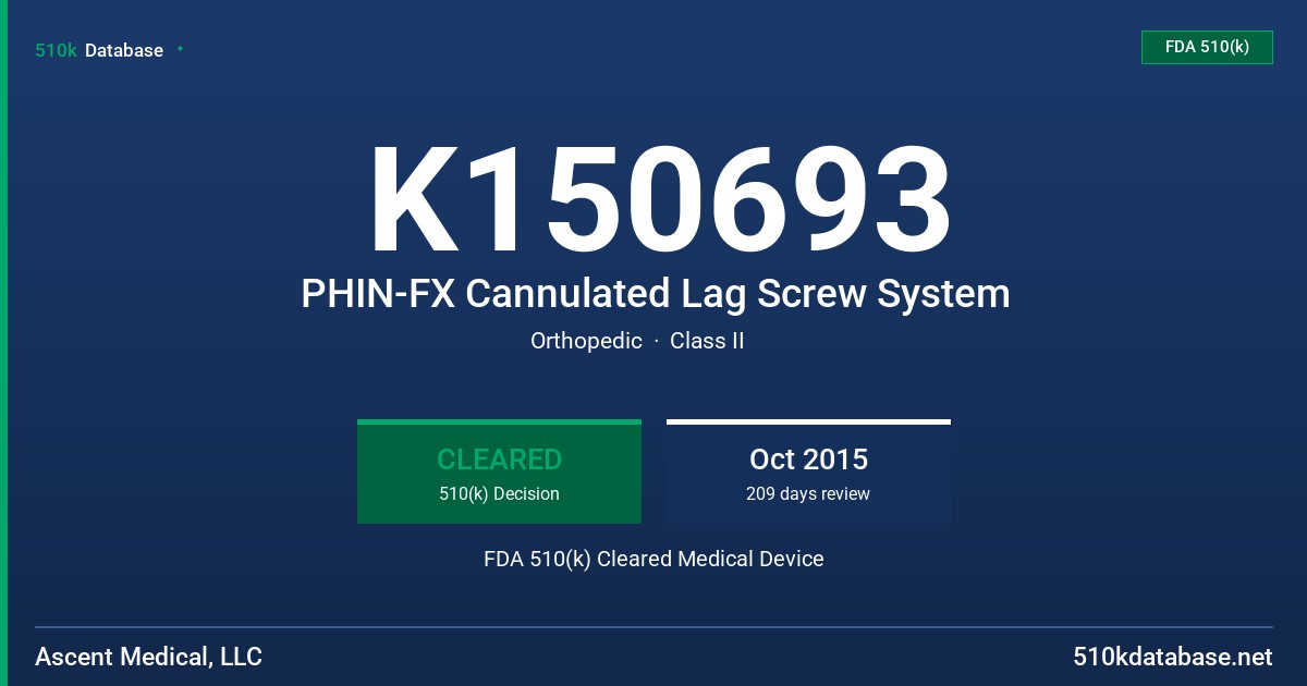K150693 PHIN-FX Cannulated Lag Screw System FDA 510(k) Cleared Medical Device