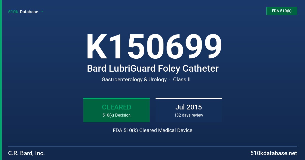 K150699 Bard LubriGuard Foley Catheter FDA 510(k) Cleared Medical Device