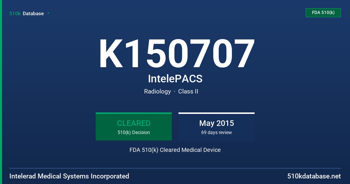 K150707 IntelePACS FDA 510(k) Cleared Medical Device