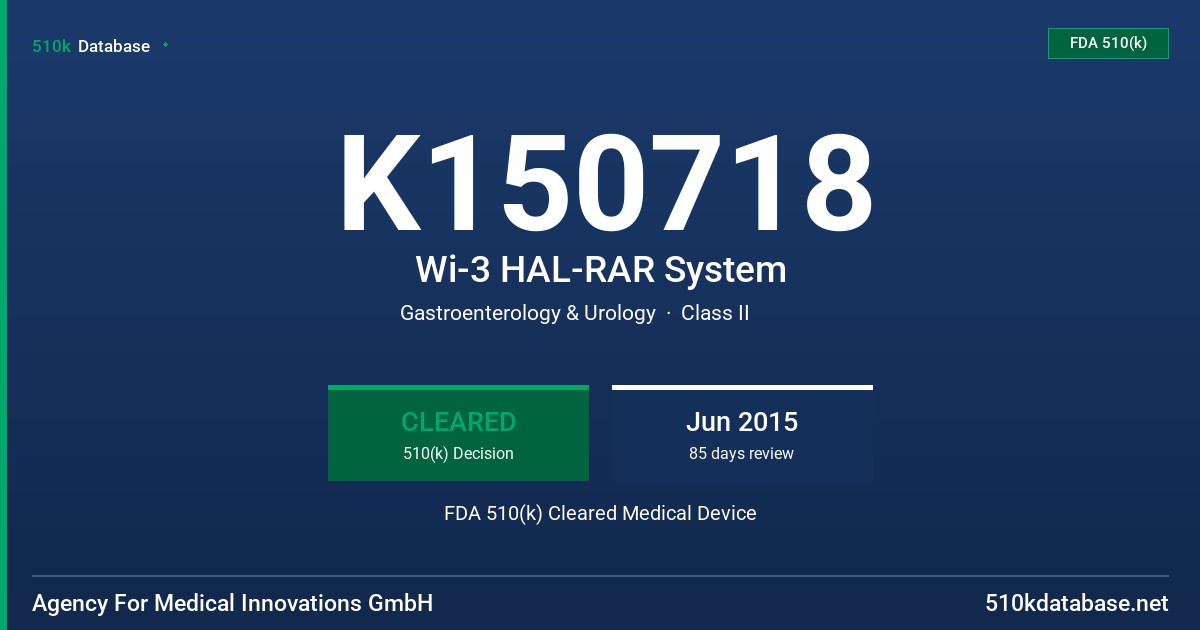 K150718 Wi-3 HAL-RAR System FDA 510(k) Cleared Medical Device
