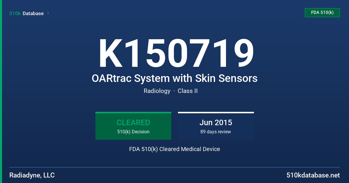 K150719 OARtrac System with Skin Sensors FDA 510(k) Cleared Medical Device