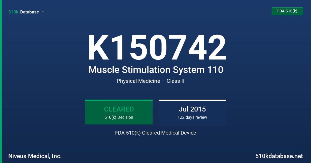 K150742 Muscle Stimulation System 110 FDA 510(k) Cleared Medical Device
