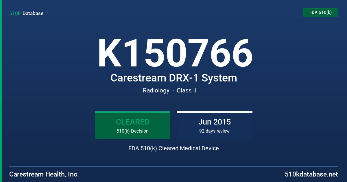 K150766 Carestream DRX-1 System FDA 510(k) Cleared Medical Device
