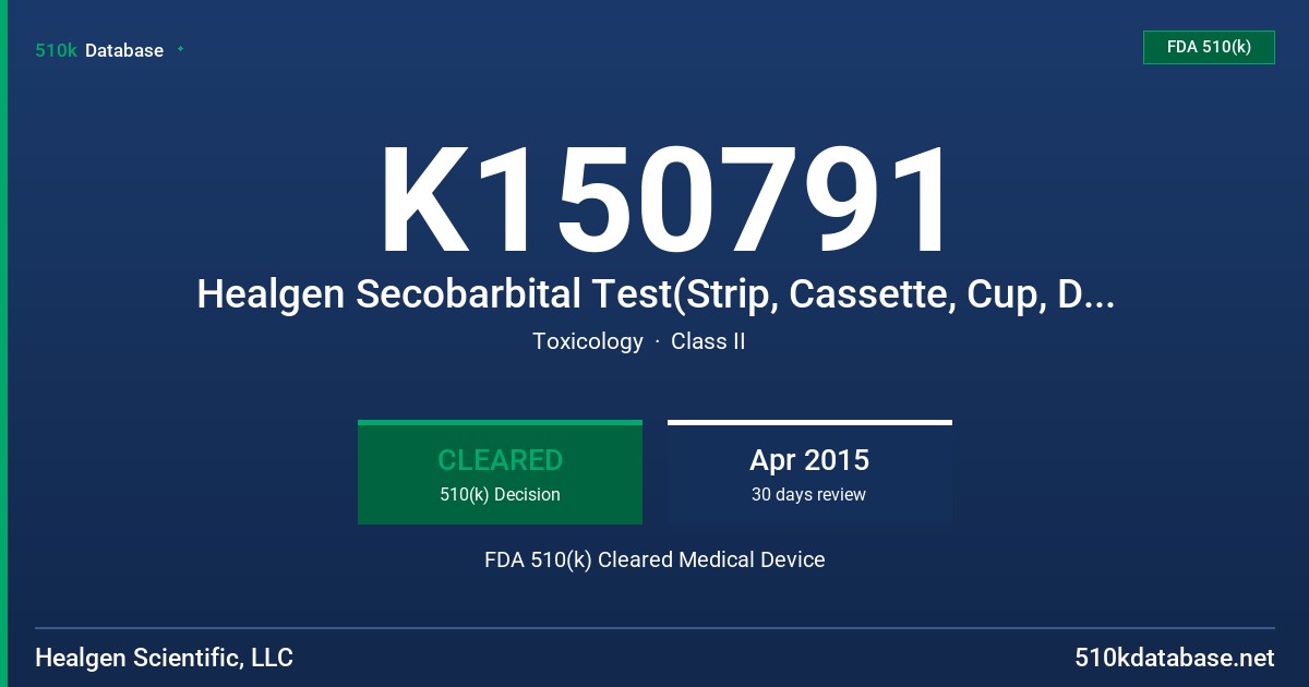 K150791 Healgen Secobarbital Test(Strip, Cassette, Cup, Dip Card), Healgen Burprenorphine Test (Strip, Cassette, Cup, Dip Card), Healgen Methadone Test (Strip, Cassette, Cup, Dip Card) FDA 510(k) Cleared Medical Device