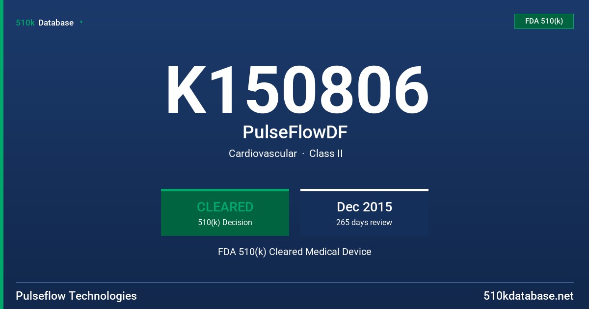 K150806 PulseFlowDF FDA 510(k) Cleared Medical Device