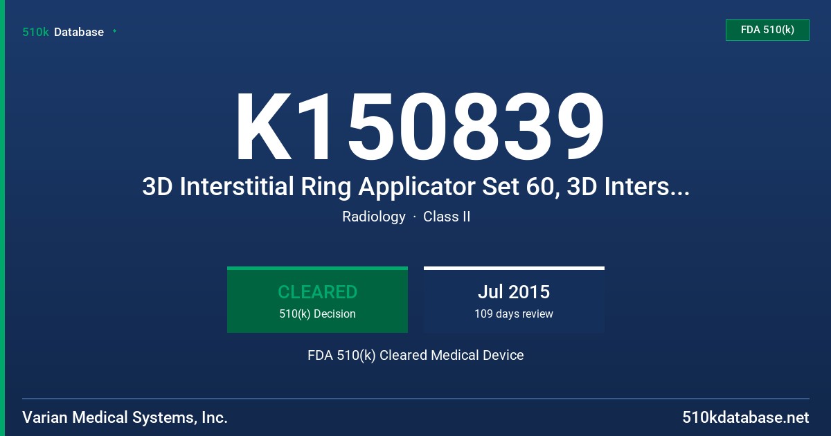 K150839 3D Interstitial Ring Applicator Set 60, 3D Interstitial Ring Applicator Set 90, Ring Applicator Set 45, Ring Applicator Set 60, Ring Applicator Set 90 FDA 510(k) Cleared Medical Device