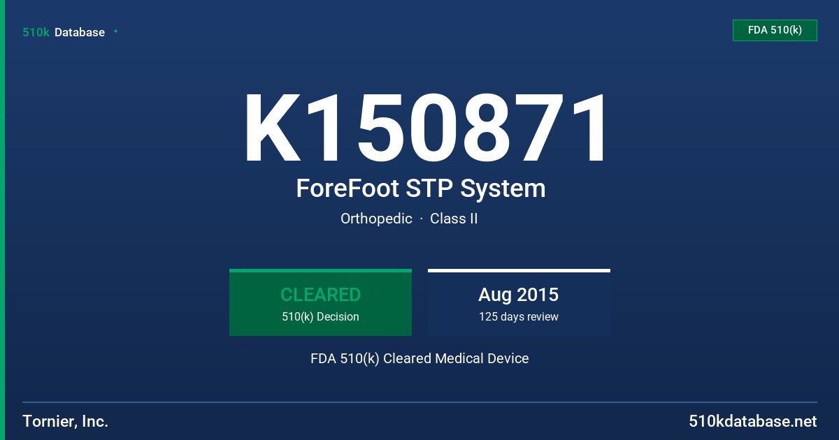 K150871 ForeFoot STP System FDA 510(k) Cleared Medical Device