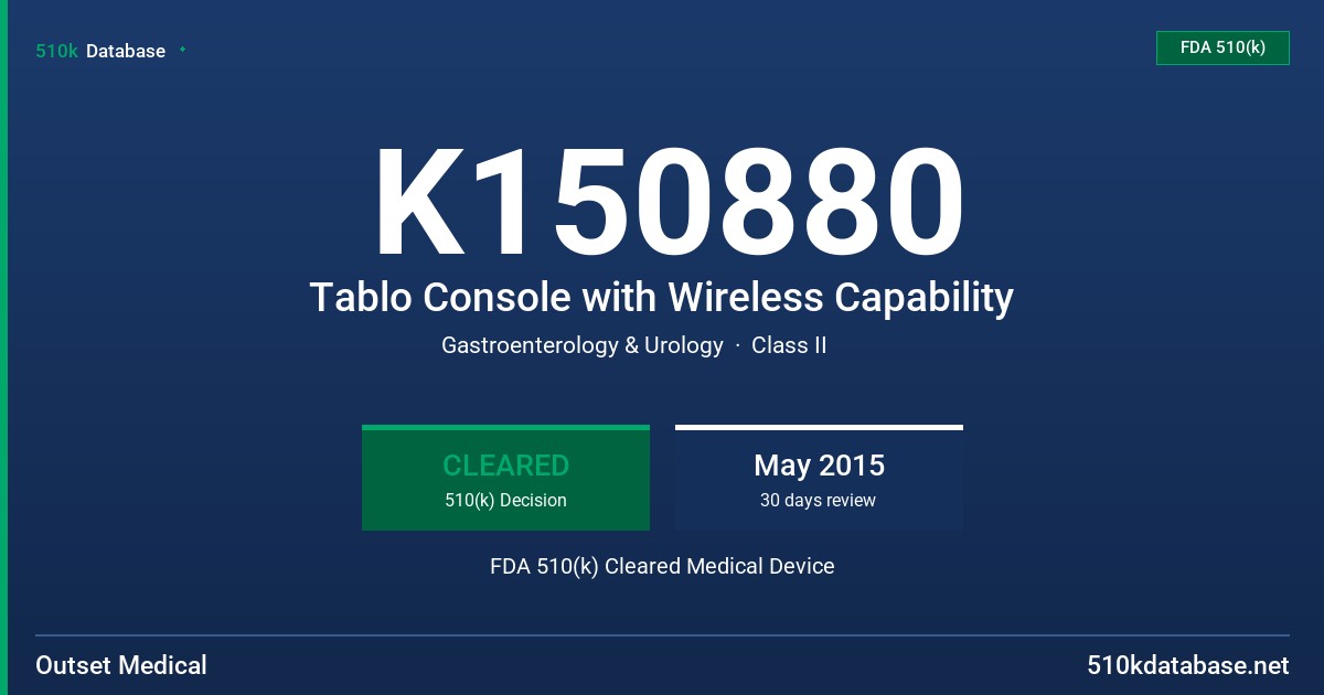 K150880 Tablo Console with Wireless Capability FDA 510(k) Cleared Medical Device