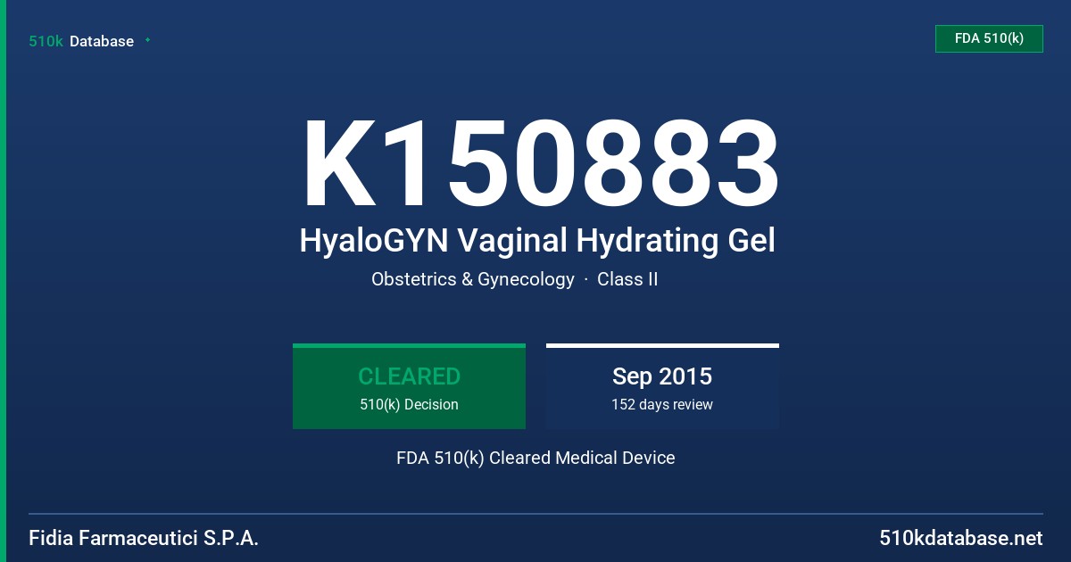 K150883 HyaloGYN Vaginal Hydrating Gel FDA 510(k) Cleared Medical Device