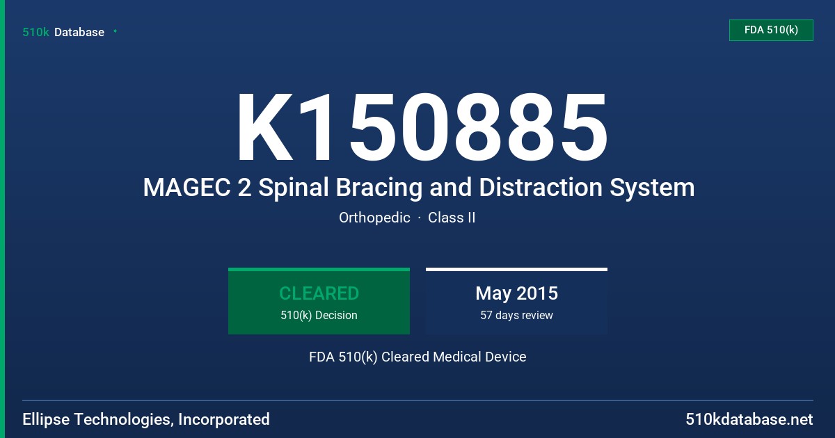 K150885 MAGEC 2 Spinal Bracing and Distraction System FDA 510(k) Cleared Medical Device