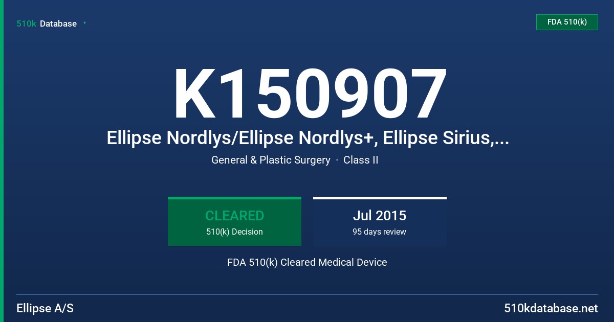 K150907 Ellipse Nordlys/Ellipse Nordlys+, Ellipse Sirius, Ellipse Infinity, Ellipse Mjolner, Ellipse Nordlys Ultra FDA 510(k) Cleared Medical Device