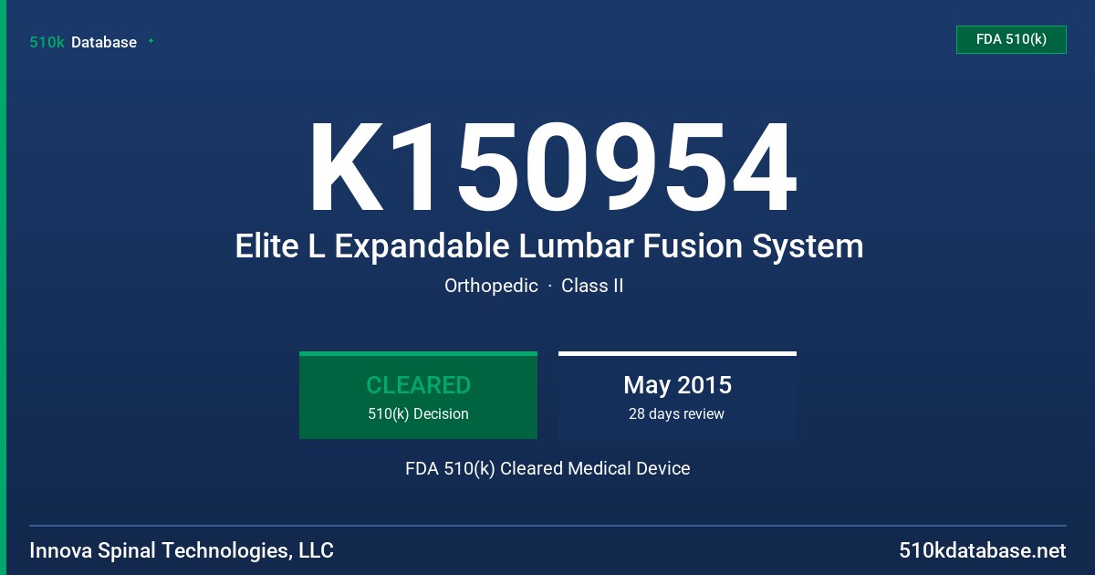 K150954 Elite L Expandable Lumbar Fusion System FDA 510(k) Cleared Medical Device