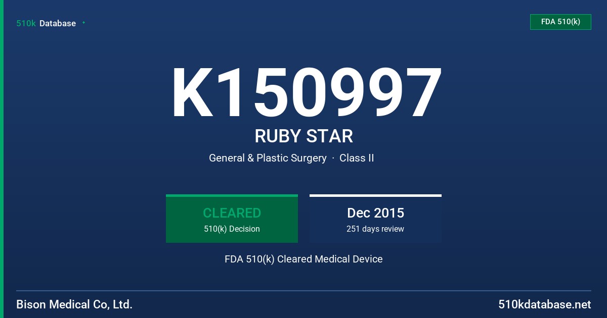 K150997 RUBY STAR FDA 510(k) Cleared Medical Device