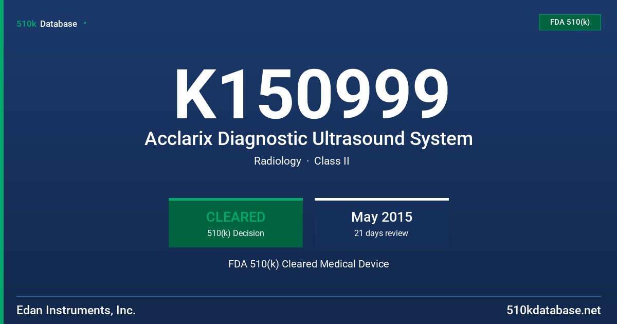 K150999 Acclarix Diagnostic Ultrasound System FDA 510(k) Cleared Medical Device