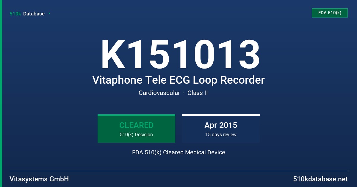 K151013 Vitaphone Tele ECG Loop Recorder FDA 510(k) Cleared Medical Device