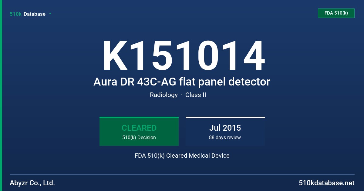 K151014 Aura DR 43C-AG flat panel detector FDA 510(k) Cleared Medical Device