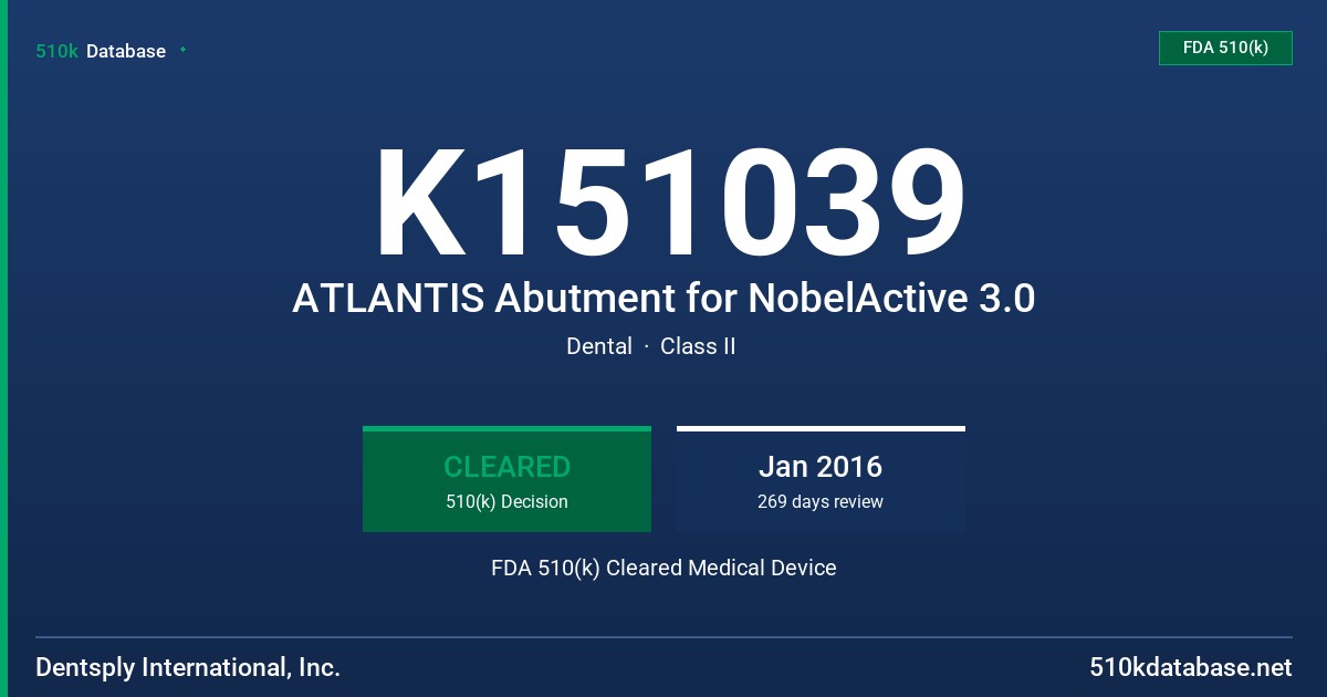 K151039 ATLANTIS Abutment for NobelActive 3.0 FDA 510(k) Cleared Medical Device