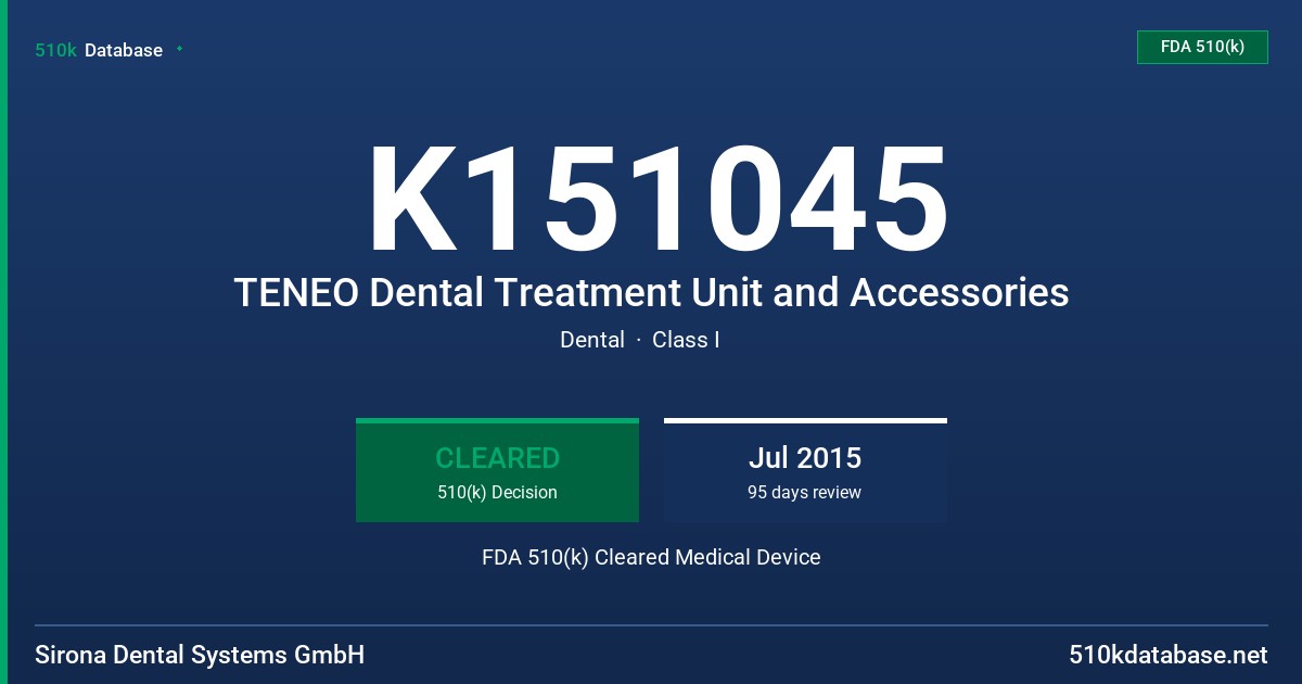 K151045 TENEO Dental Treatment Unit and Accessories FDA 510(k) Cleared Medical Device
