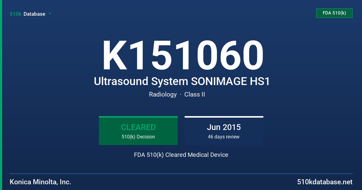 K151060 Ultrasound System SONIMAGE HS1 FDA 510(k) Cleared Medical Device