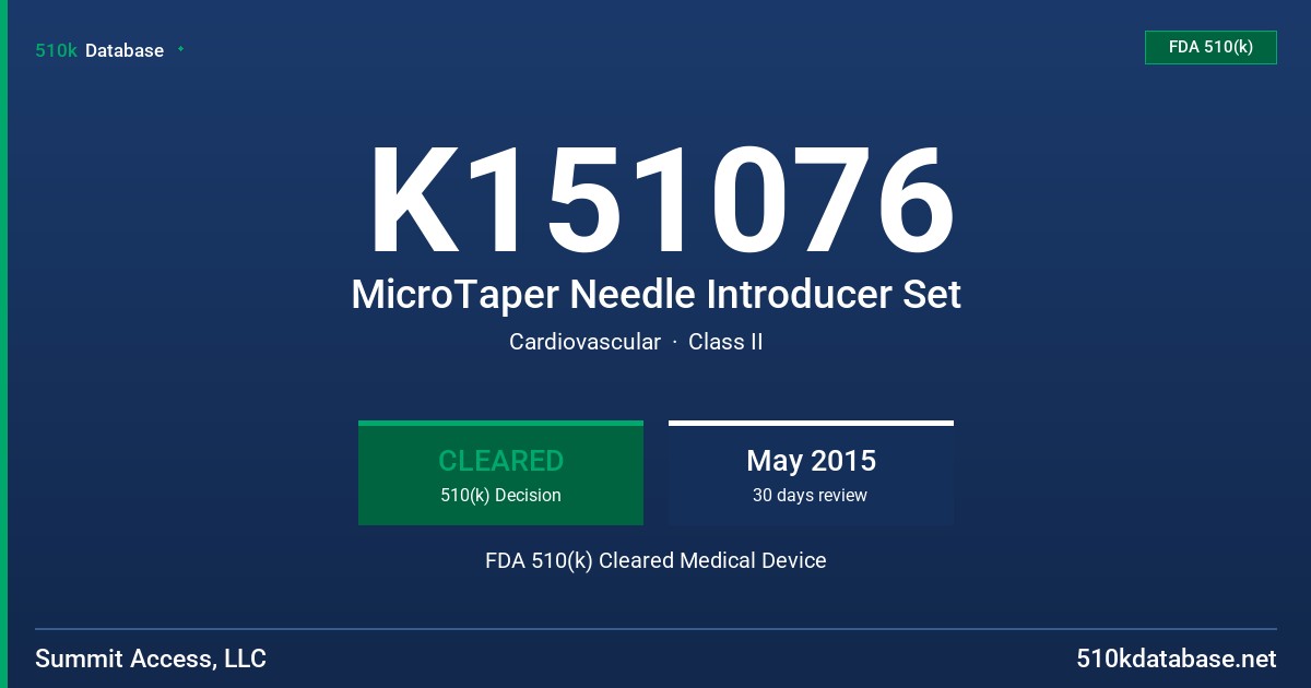 K151076 MicroTaper Needle Introducer Set FDA 510(k) Cleared Medical Device
