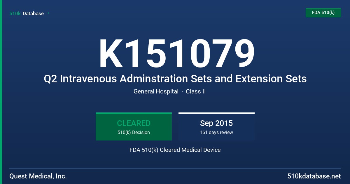 K151079 Q2 Intravenous Adminstration Sets and Extension Sets FDA 510(k) Cleared Medical Device