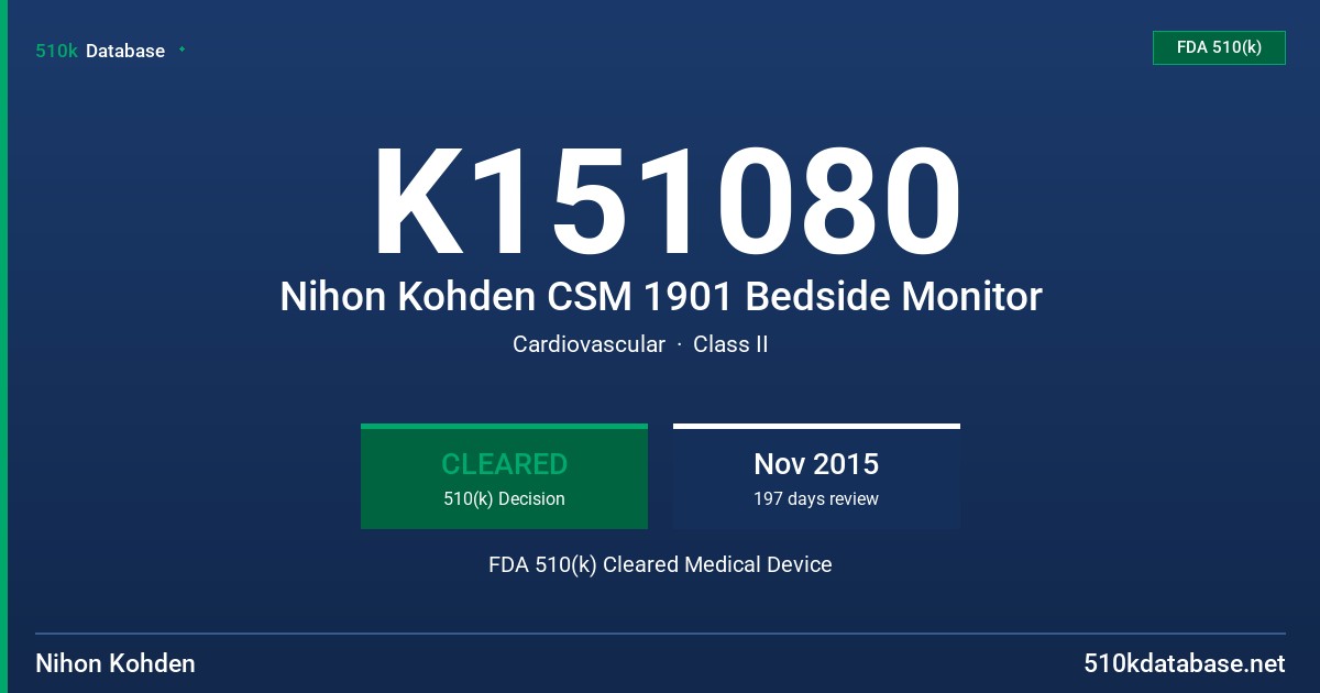 K151080 Nihon Kohden CSM 1901 Bedside Monitor FDA 510(k) Cleared Medical Device