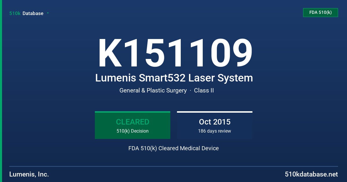 K151109 Lumenis Smart532 Laser System FDA 510(k) Cleared Medical Device