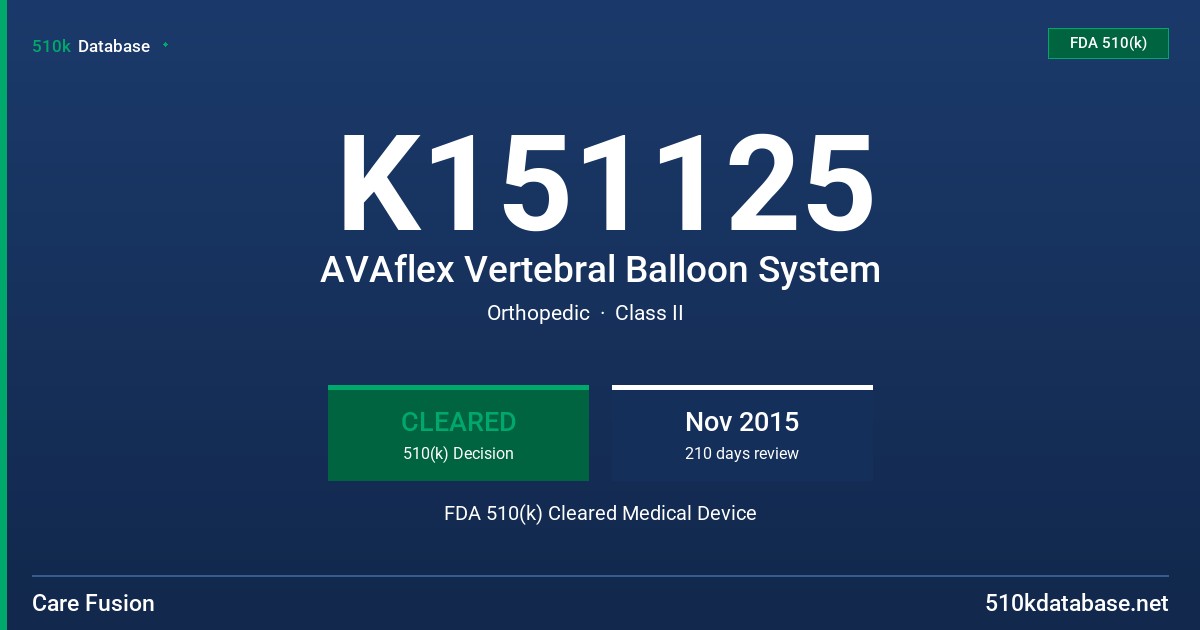 K151125 AVAflex Vertebral Balloon System FDA 510(k) Cleared Medical Device