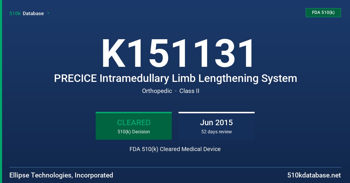 K151131 PRECICE Intramedullary Limb Lengthening System FDA 510(k) Cleared Medical Device