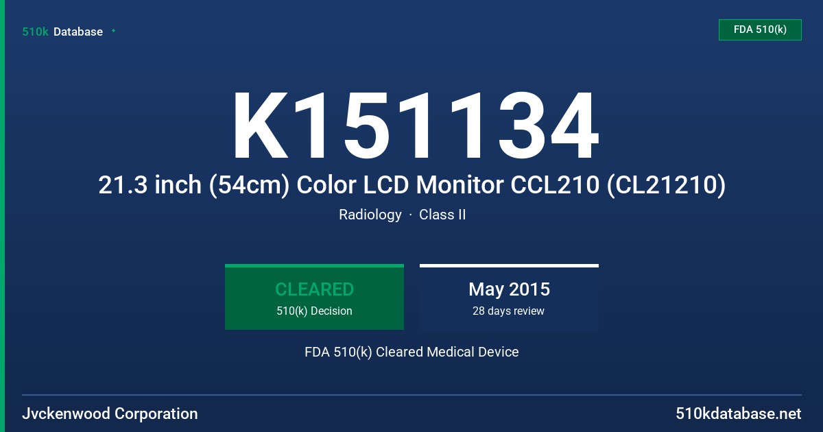K151134 21.3 inch (54cm) Color LCD Monitor CCL210 (CL21210) FDA 510(k) Cleared Medical Device