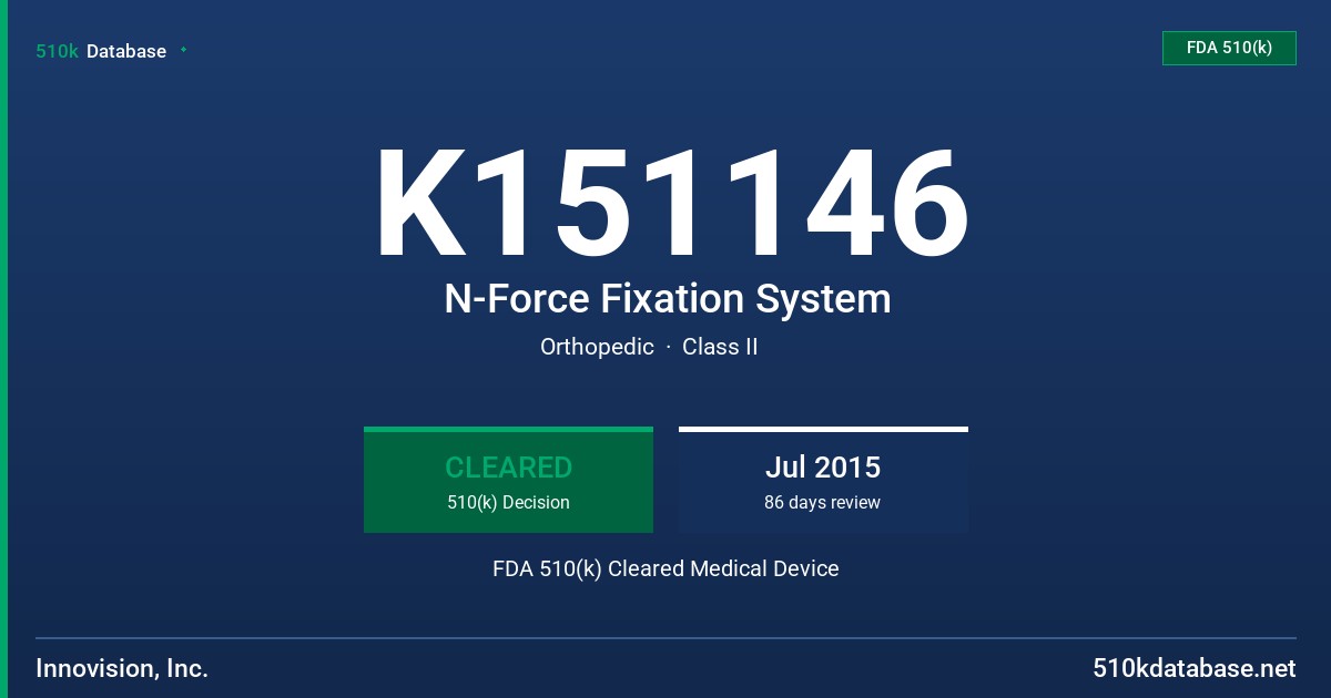 K151146 N-Force Fixation System FDA 510(k) Cleared Medical Device