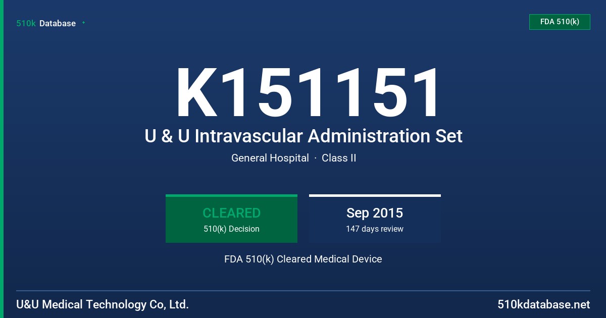 K151151 U & U Intravascular Administration Set FDA 510(k) Cleared Medical Device