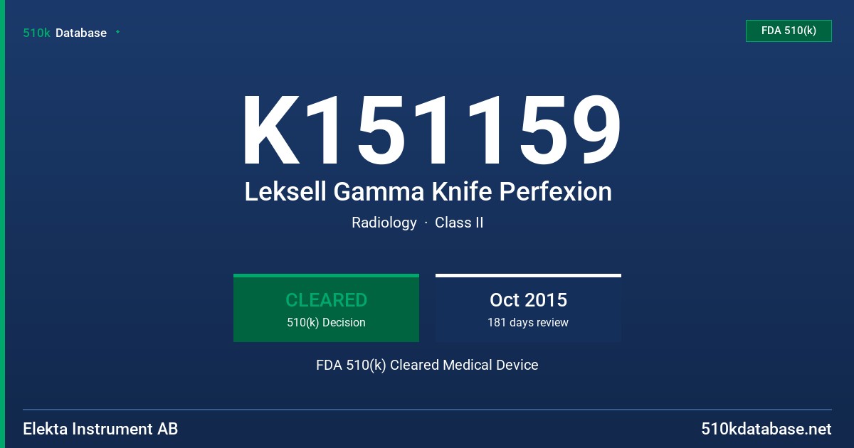 K151159 Leksell Gamma Knife Perfexion FDA 510(k) Cleared Medical Device