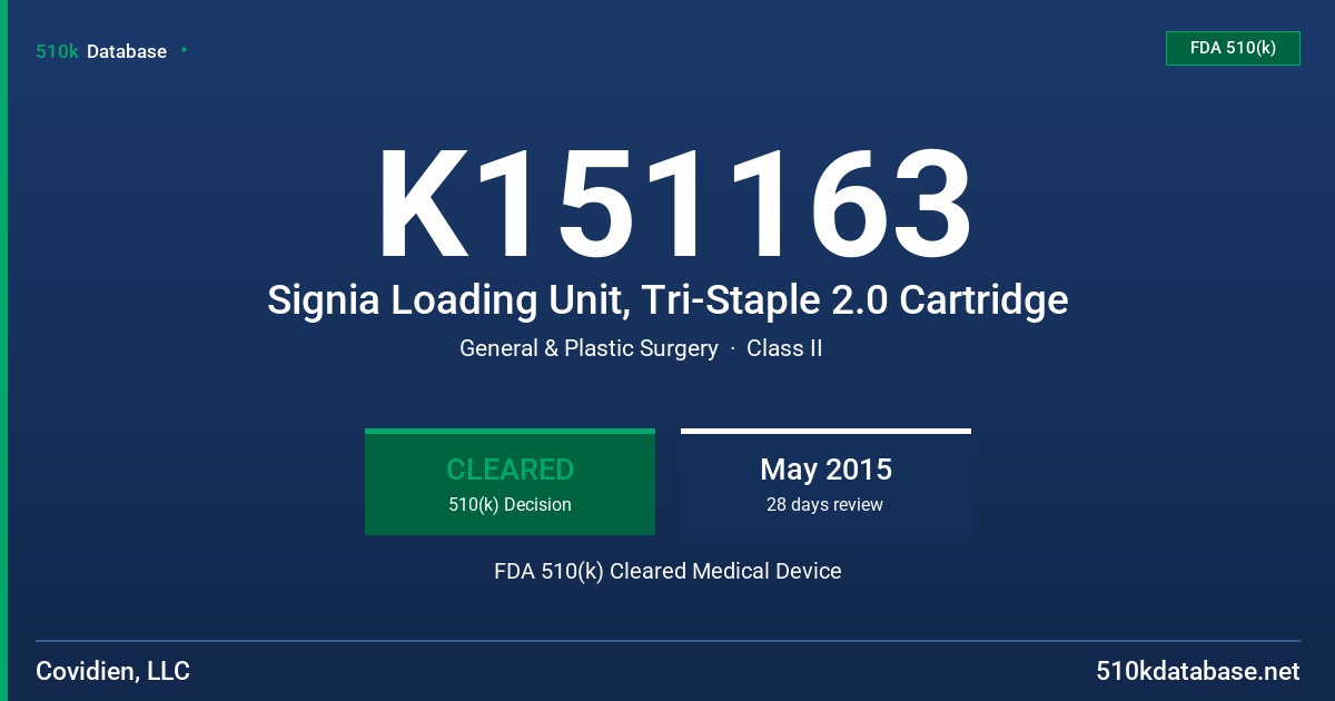 K151163 Signia Loading Unit, Tri-Staple 2.0 Cartridge FDA 510(k) Cleared Medical Device