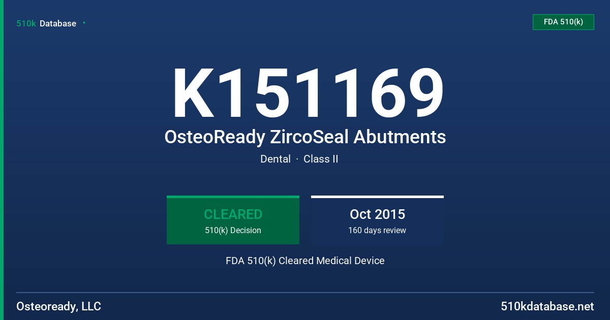 K151169 OsteoReady ZircoSeal Abutments FDA 510(k) Cleared Medical Device