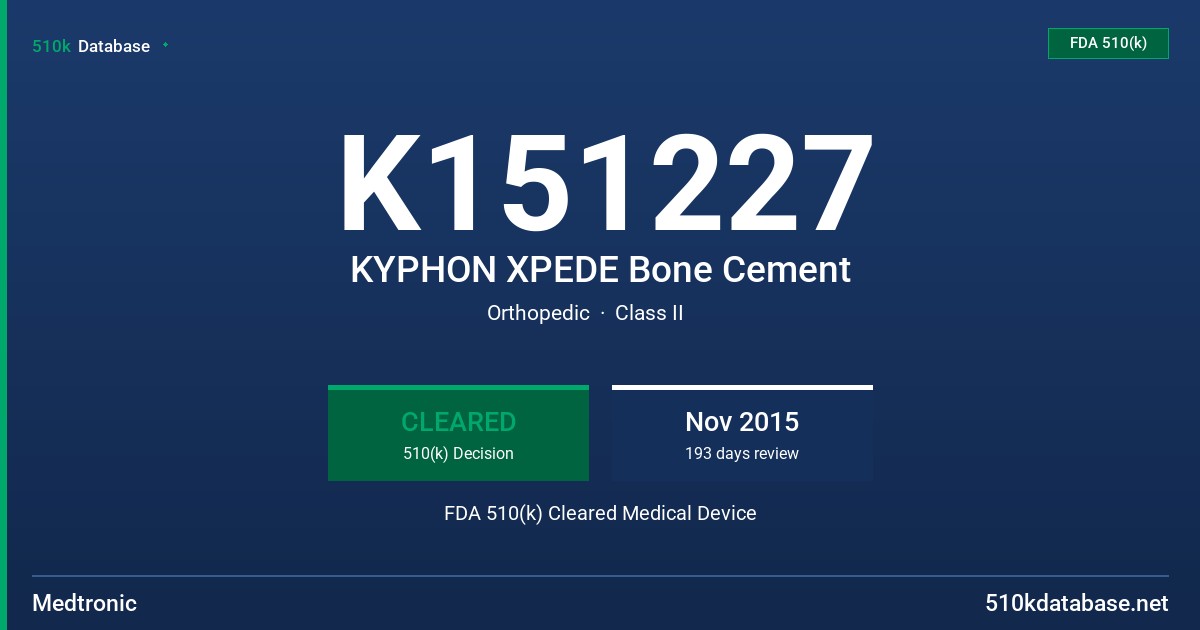 K151227 KYPHON XPEDE Bone Cement FDA 510(k) Cleared Medical Device
