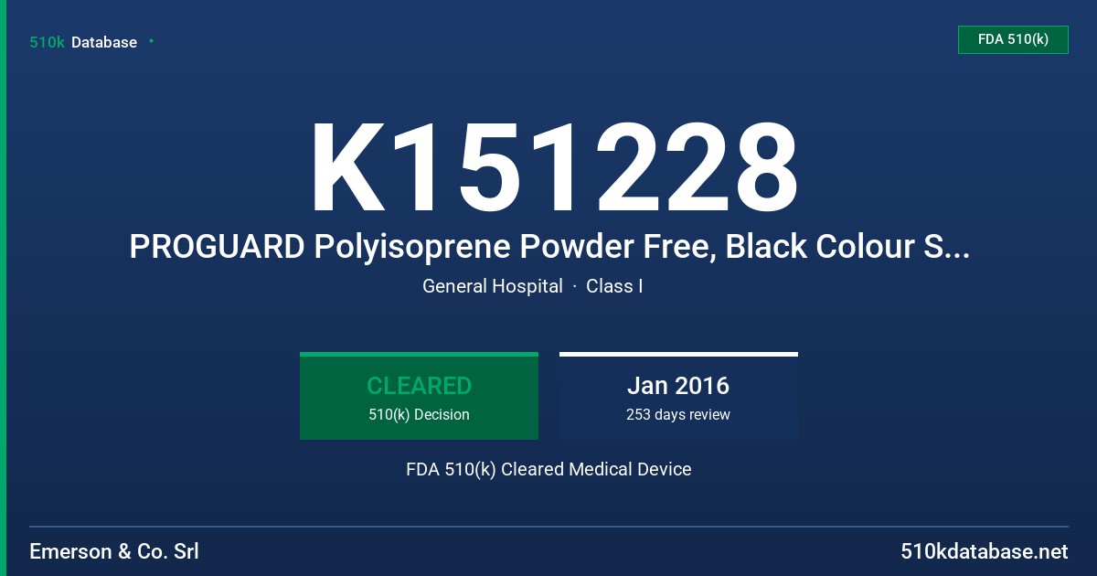 K151228 PROGUARD Polyisoprene Powder Free, Black Colour Surgical Gloves, Model 1: .22mm Model 2: .30mm FDA 510(k) Cleared Medical Device