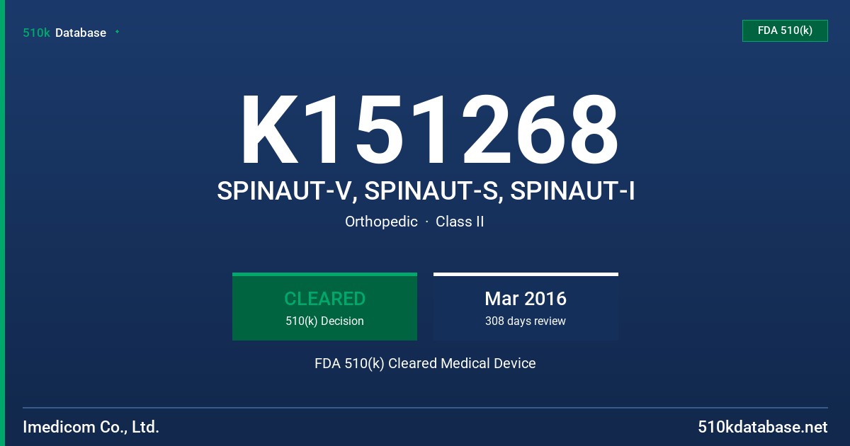 K151268 SPINAUT-V, SPINAUT-S, SPINAUT-I FDA 510(k) Cleared Medical Device