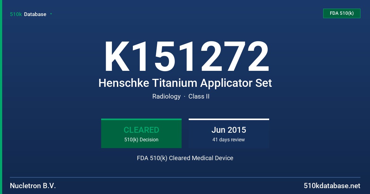 K151272 Henschke Titanium Applicator Set FDA 510(k) Cleared Medical Device