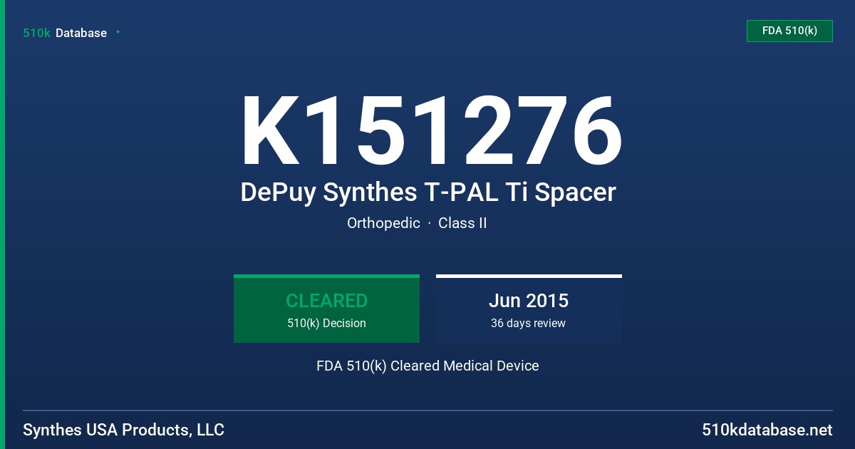 K151276 DePuy Synthes T-PAL Ti Spacer FDA 510(k) Cleared Medical Device